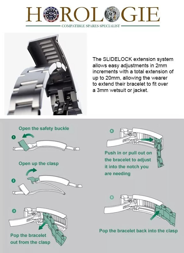 Rolex style SS "Jubilee" bracelet- 20mm Solid end links with SLIDELOCK clasp