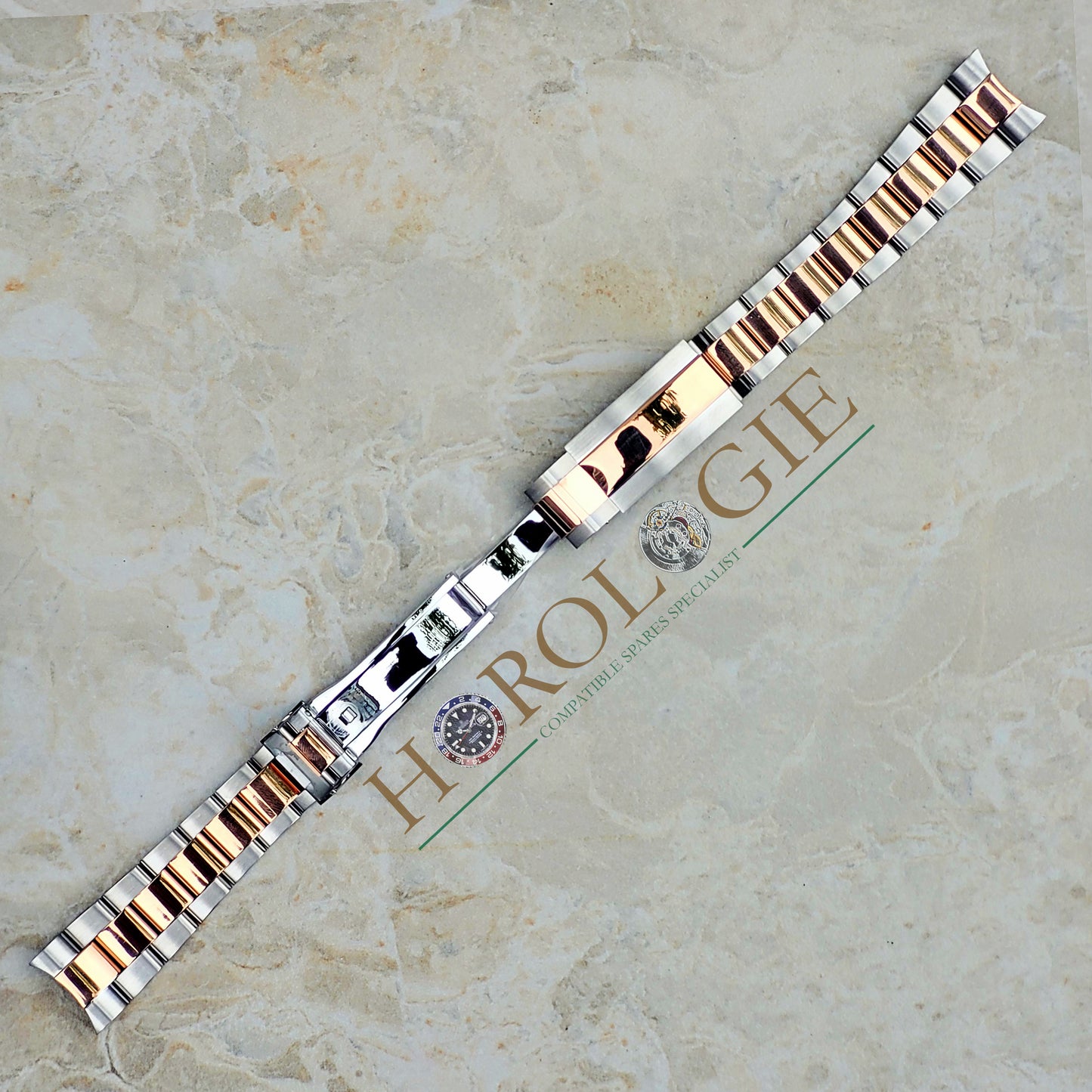 Rolex style Two Tone SS & Rose "Gold" Oyster bracelet -20mm Solid end links