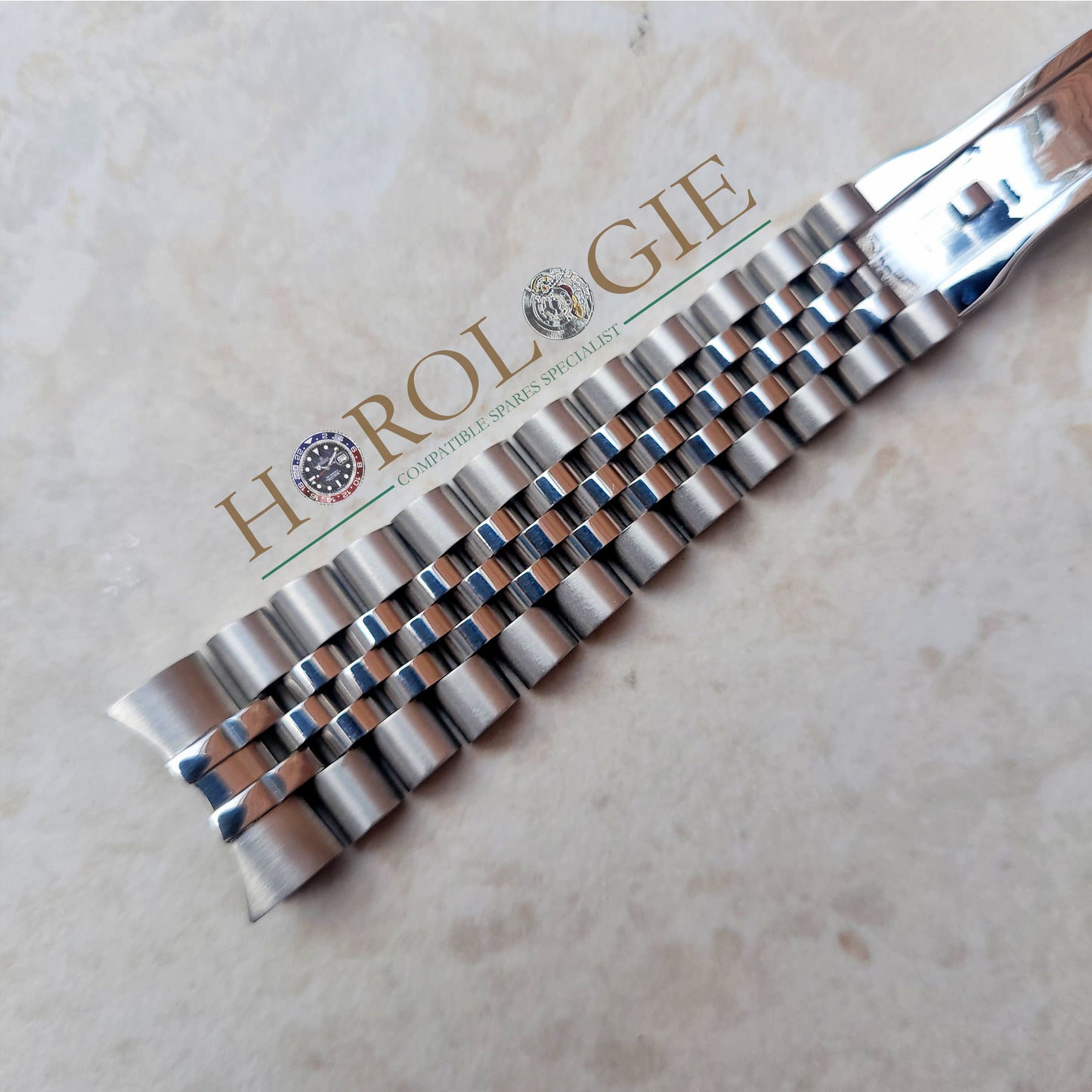 Rolex style SS "Super Jubilee" bracelet- 20mm Solid end links w concealed clasp