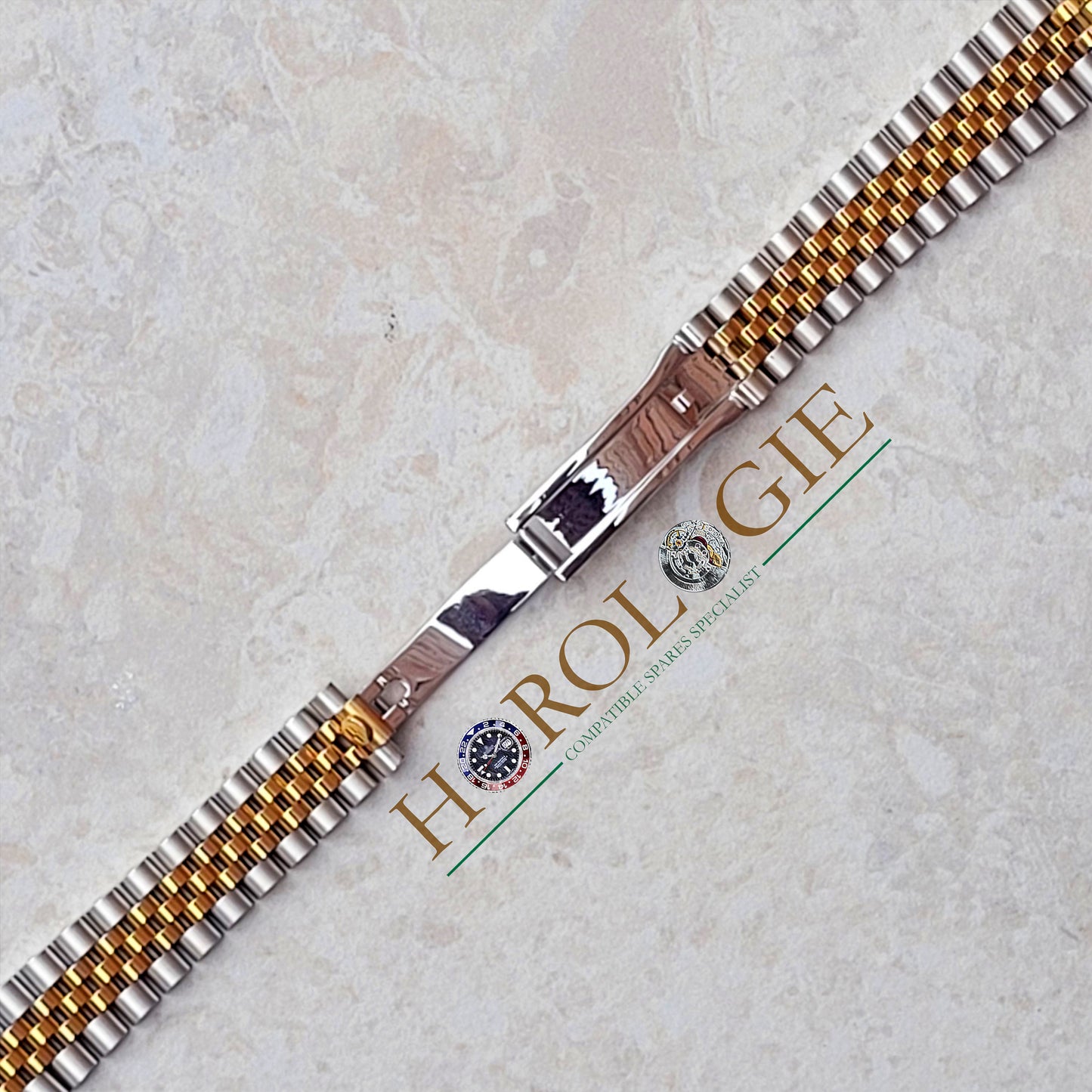 Rolex style Two Tone Yellow Gold "Super Jubilee" bracelet- 20mm Solid end links