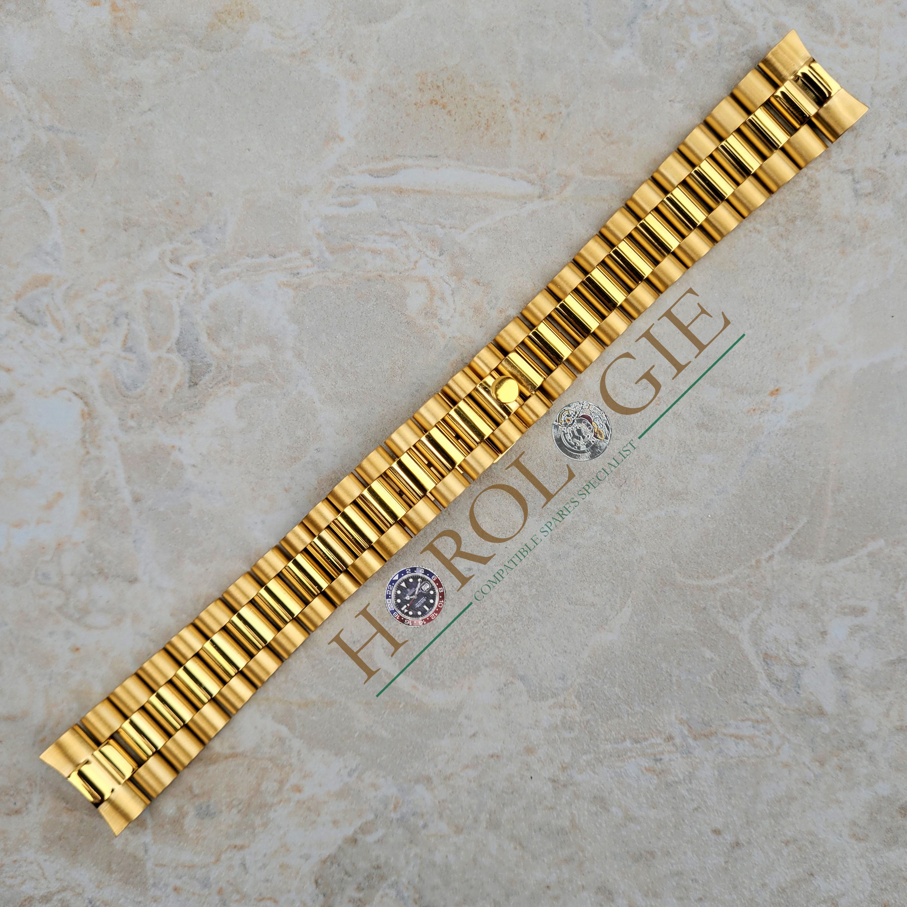 Rolex style President Gold bracelet 20mm solid end links for 6 dig horologie