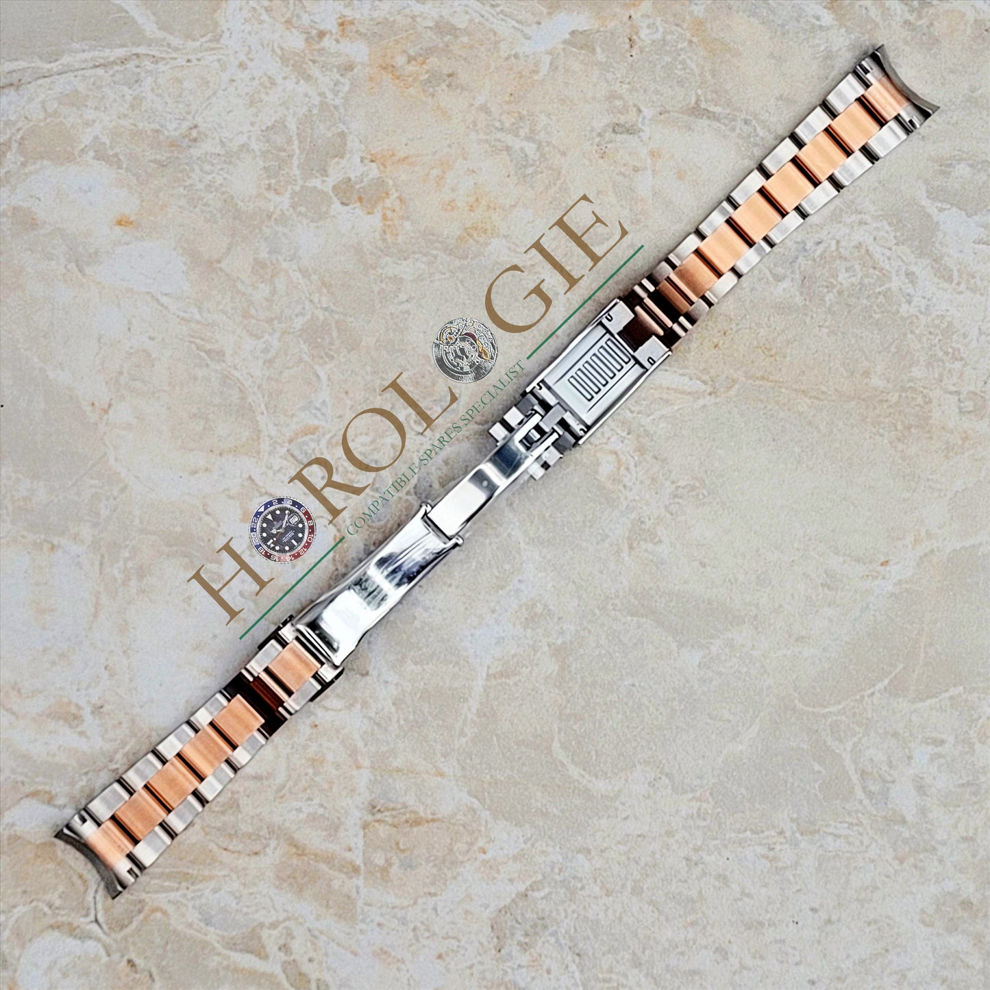 Rolex style Two Tone SS & Rose "Gold" Oyster bracelet -20mm Solid end links